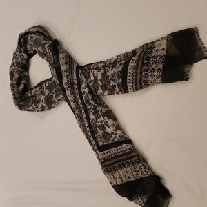 J.Jill Scarf - leaf pattern - Black, Gray, Khaki & White